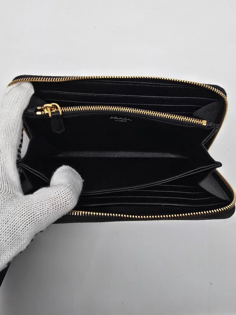 Authentic Prada Black Saffiano Leather Zip-Around Wallet